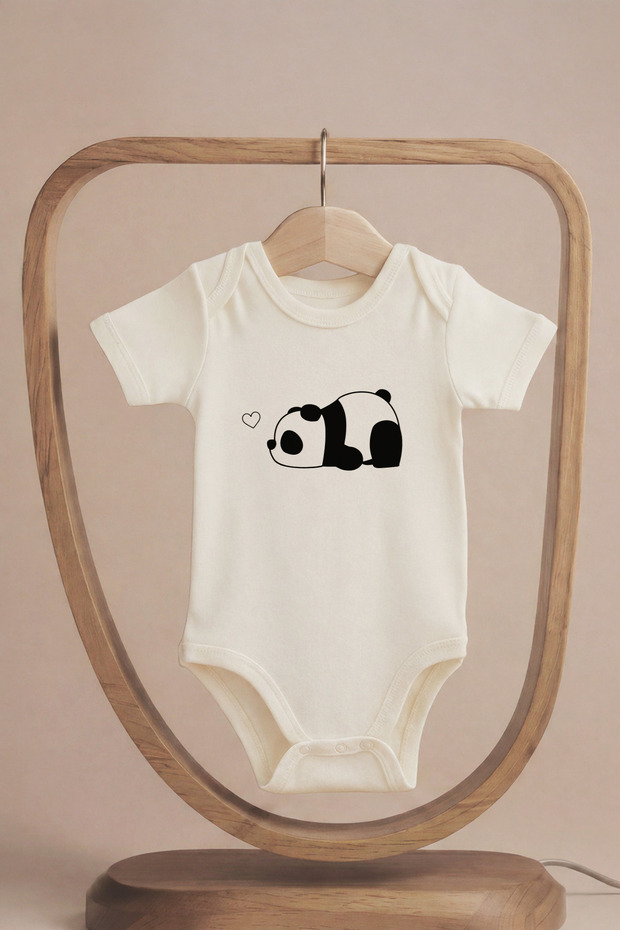 Organic 100% Cotton Pack Sleepy Panda Printed Short Sleeve Snap Fastener Baby Bodysuit