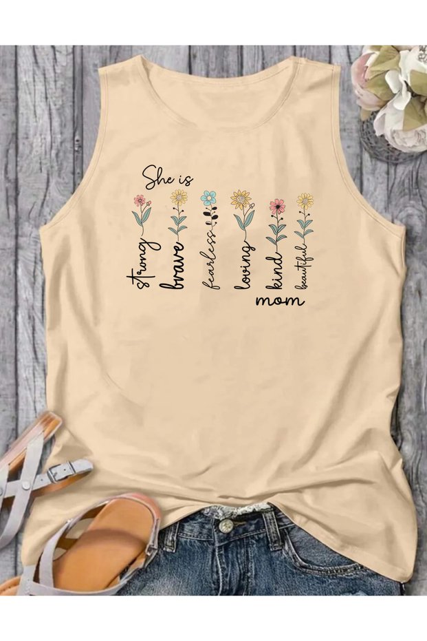 Special for Mothers Printed Summer Sleeveless Crew Neck Women's Tshirt