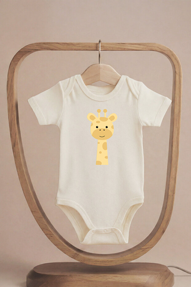 Organic 100% Cute Giraffe Cotton Pack Printed Short Sleeve Snap Fastener Baby Bodysuit