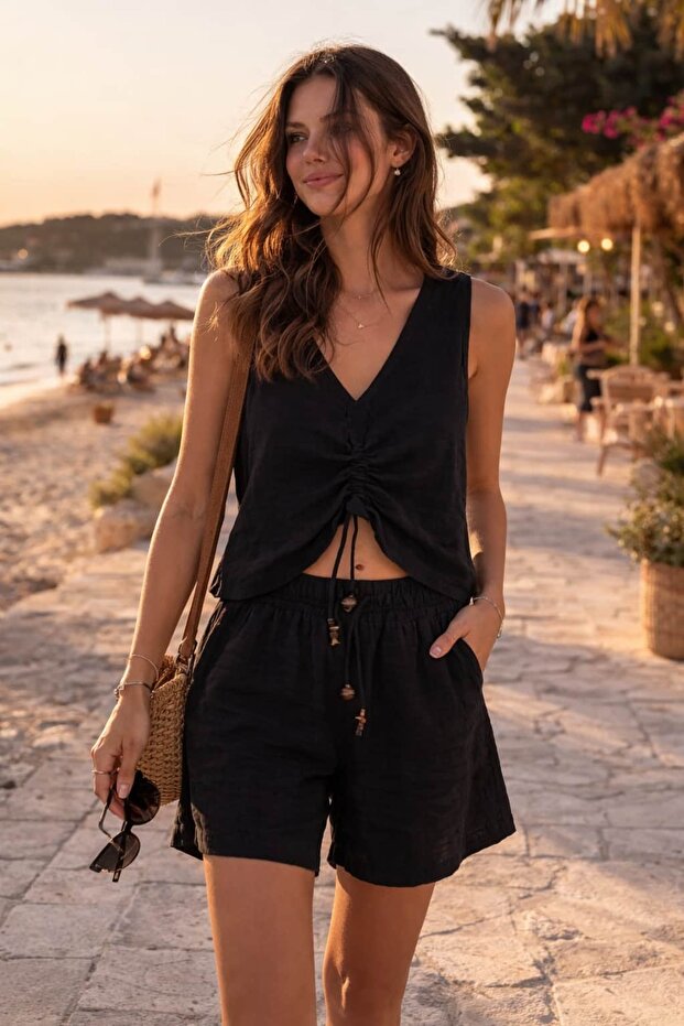 Muslin Ruched Detail Set Tr0934 - 5