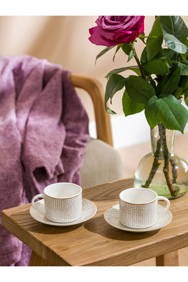 Lcw Home Beige Printed 2-Person Porcelain Coffee Cup Set 110 ml from Cc Collection