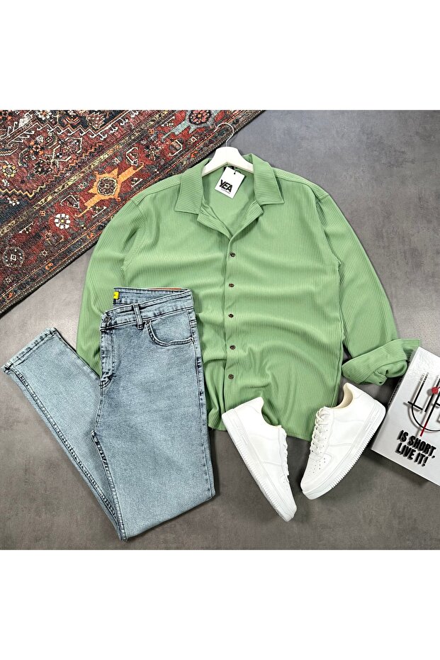 Men's Ottoman Corded Fabric Fabric Regular Fit Shirt & Slim Fit Jeans 2-Piece Set