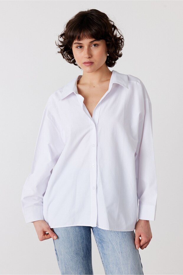 Oversize Poplin Gömlek Beyaz