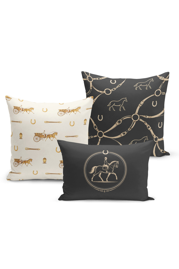 Classic Horse Series Double Sided Digital Printed Set of 3 Throw Pillow Covers (Horse)