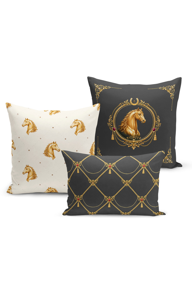 Classic Horse Series Double Sided Digital Printed Set of 3 Throw Pillow Covers (Horse)
