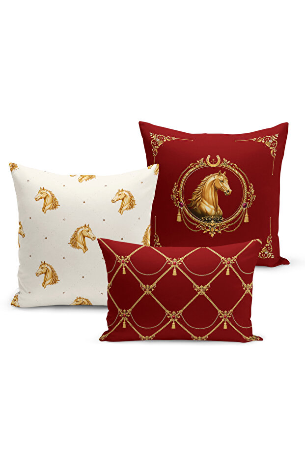 Classic Horse Series Double Sided Digital Printed Set of 3 Throw Pillow Covers (Horse)