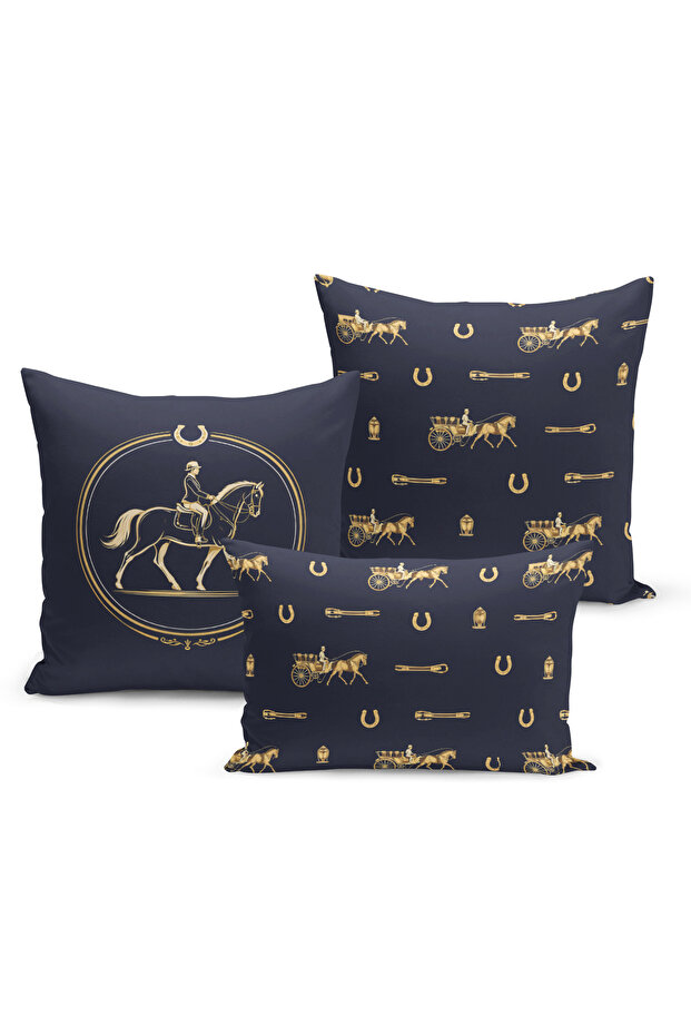 Classic Horse Series Double Sided Digital Printed Set of 3 Throw Pillow Covers (Horse)