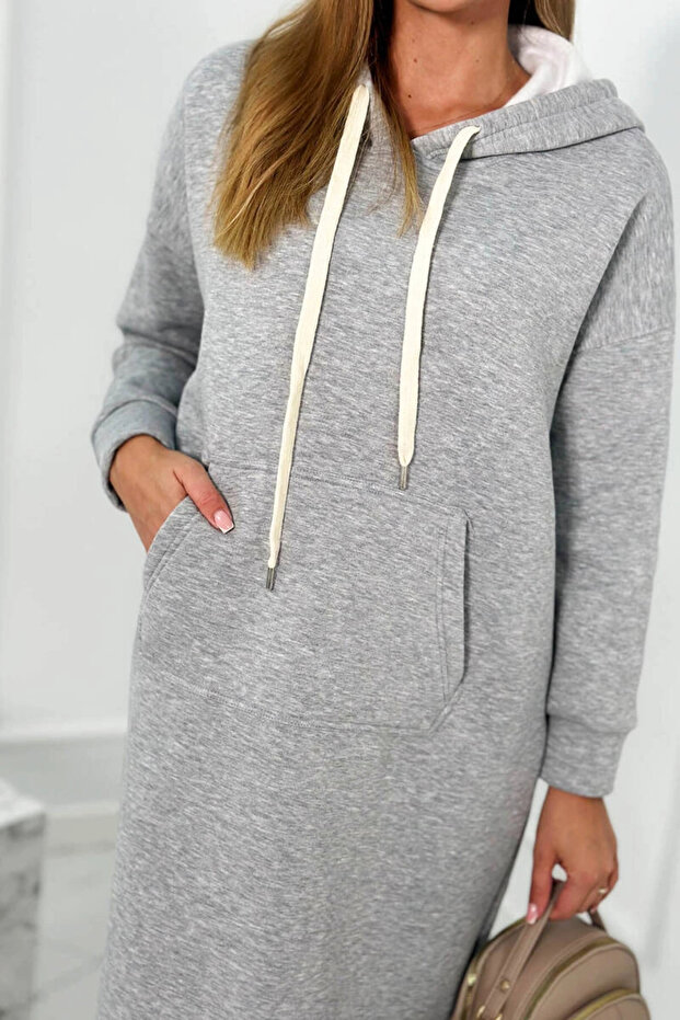 Rochie lungă izolată cu glugă, gri - 6