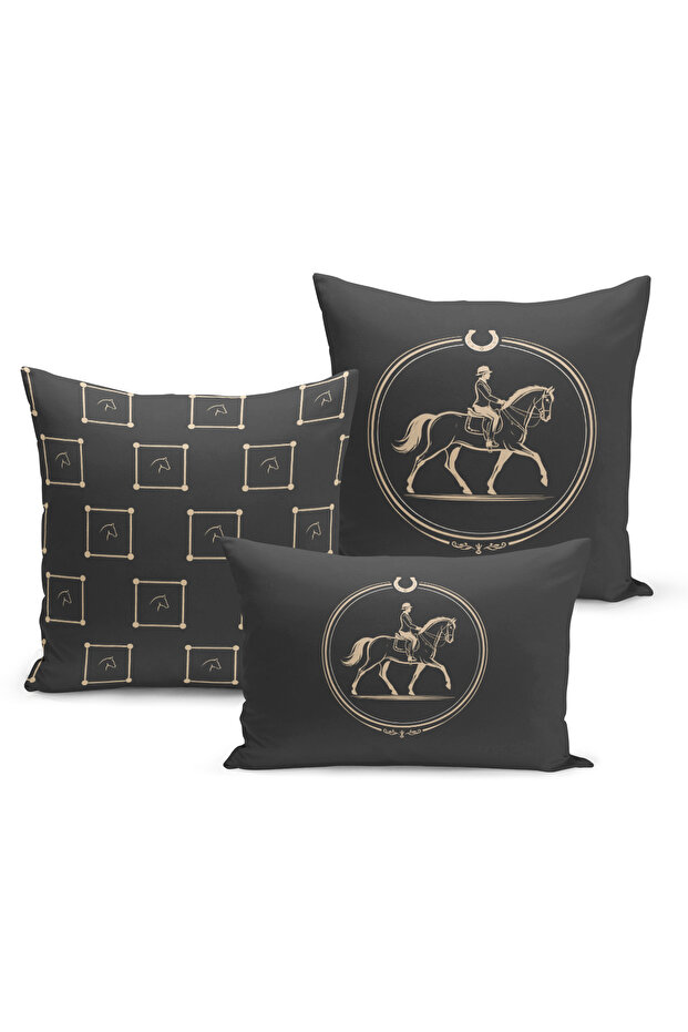 Classic Horse Series Double Sided Digital Printed Set of 3 Throw Pillow Covers (Horse)