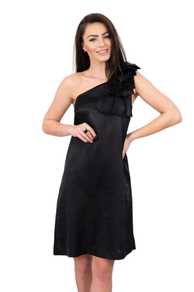 Rochie neagră cu fundă pe umăr