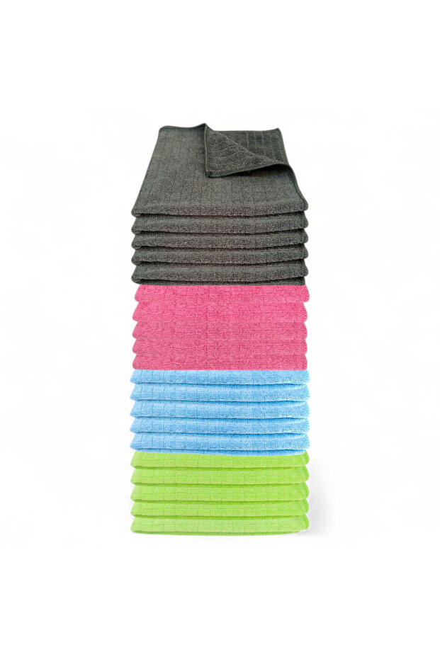 Checked Microfiber General Cleaning and Countertop Cloth Mixed Color 40*40 cm 320 Gsm (20 Pieces)
