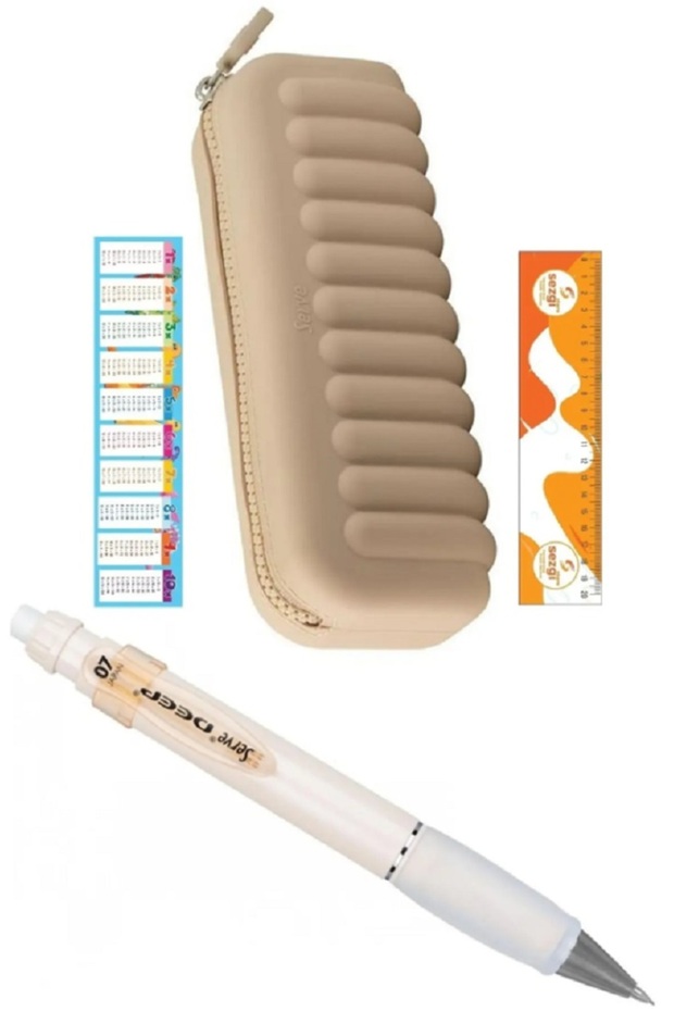 Maki Soft Silicone Pencil Case (Ivory) and Deep Natural 0.7mm Mechanical Pencil+Sezgistore