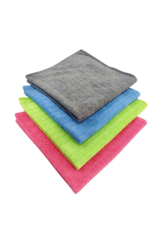 Checked Microfiber General Cleaning and Countertop Cloth Mixed 40*40 cm (4 Pieces)