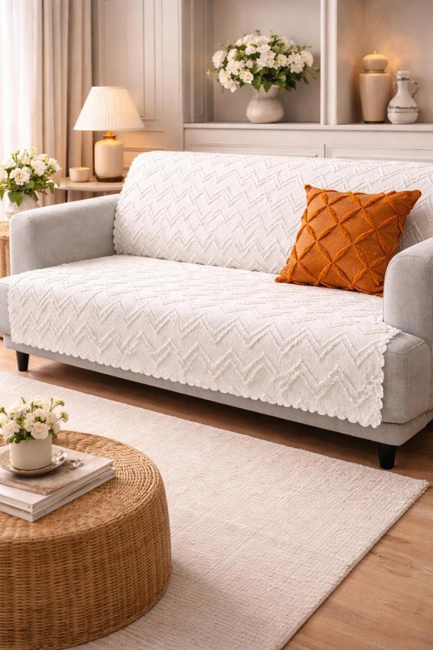 Pearl White Color Chenille Fabric K Non-Slip K Sofa Cover 175X215Cm D Woven Sofa Bed Cover Three-Seat Sofa Cover