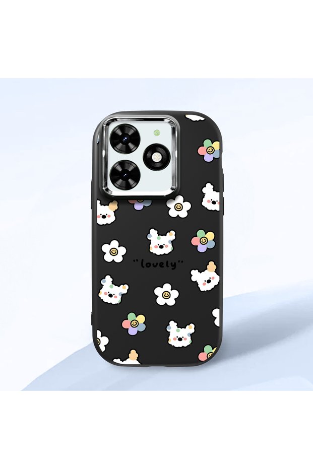 Infinix Smart 8/8 Pro Compatible Shock-Absorbing Camera Protected Black Silicone Case Cartoon Patterned