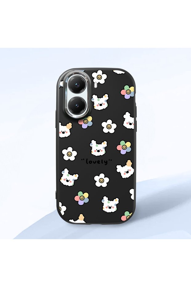Poco X7 Pro Compatible Shock-Absorbing Camera Protected Black Silicone Case Cartoon Patterned