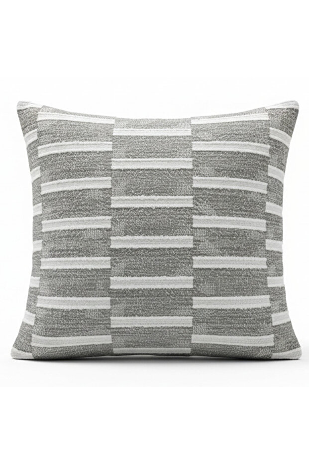 42 cm Square Polyester Cushion – Gray and White Striped Modern Decorative Throw Pillow for Li