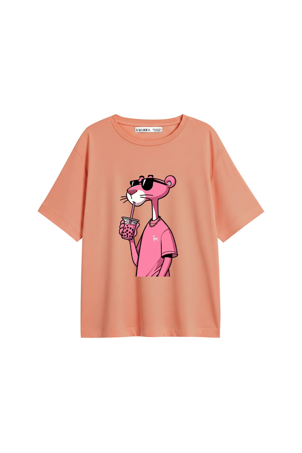 Pink Panther V2 Printed Relaxed Fit Yavruağzı Women's Tshirt