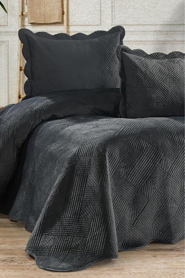 Gona Luxury Velvet Double Bedspread Dark Gray