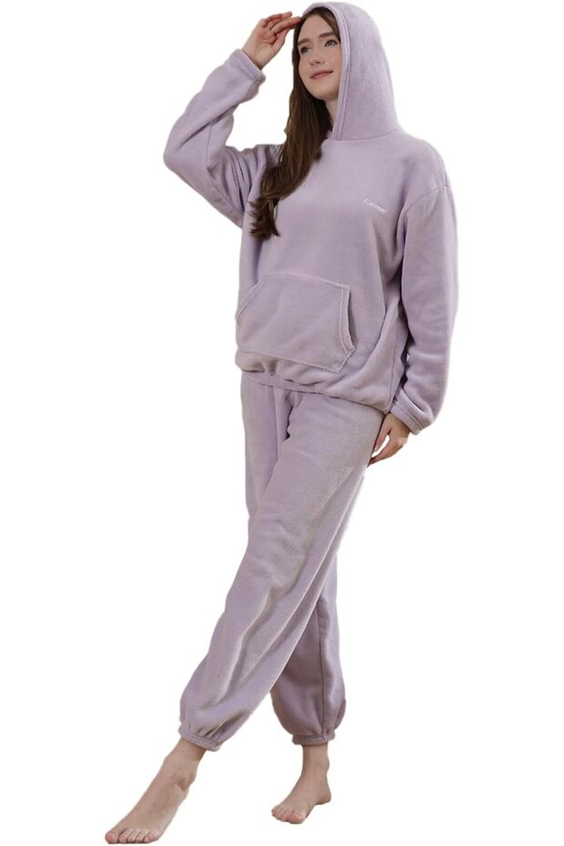 Women's Fluffy Pajamas Set Fleece Plush Fuzzy Loungewear Sleepwear Long Sleeve Shirt Pajama Pants
