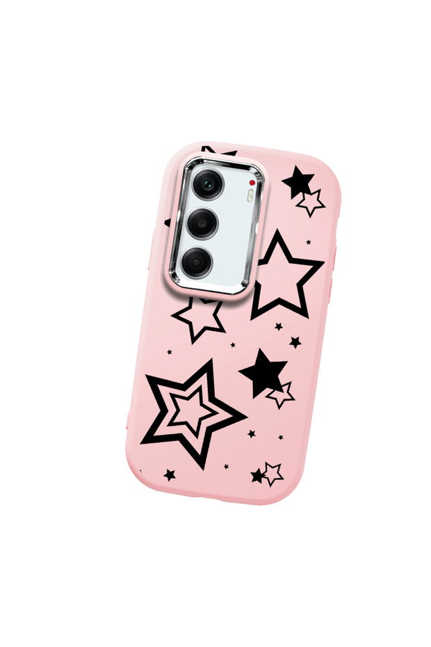 Tecno Camon 40 Compatible Camera Protected Pink Soft Silicone Phone Case Star Patterned