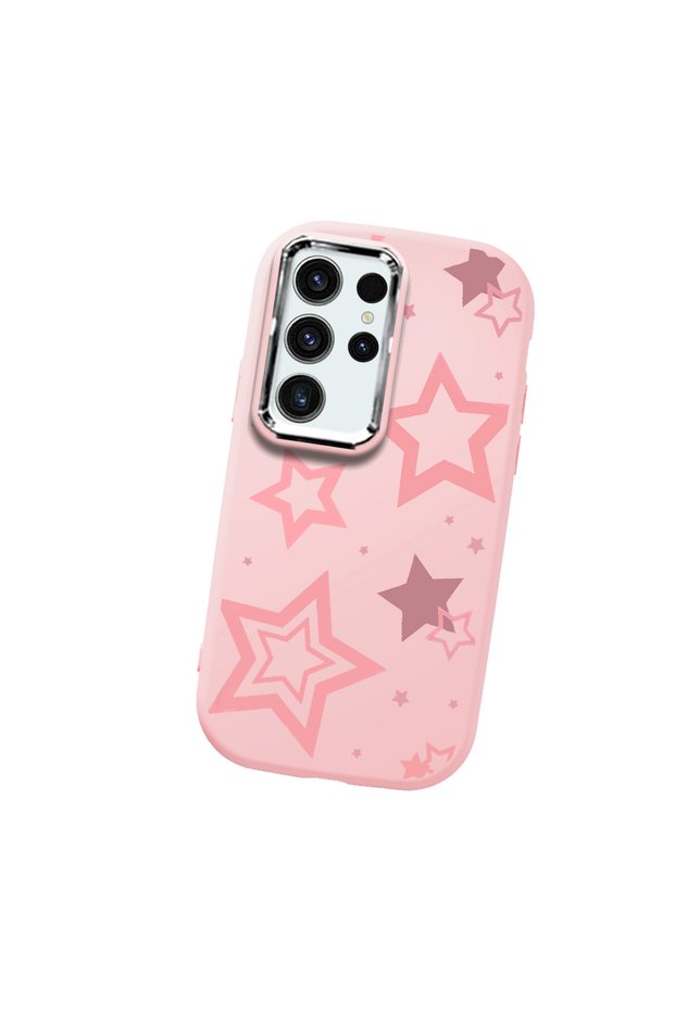 Samsung Galaxy S24 Ultra Compatible Camera Protected Pink Soft Silicone Phone Case Pink Star