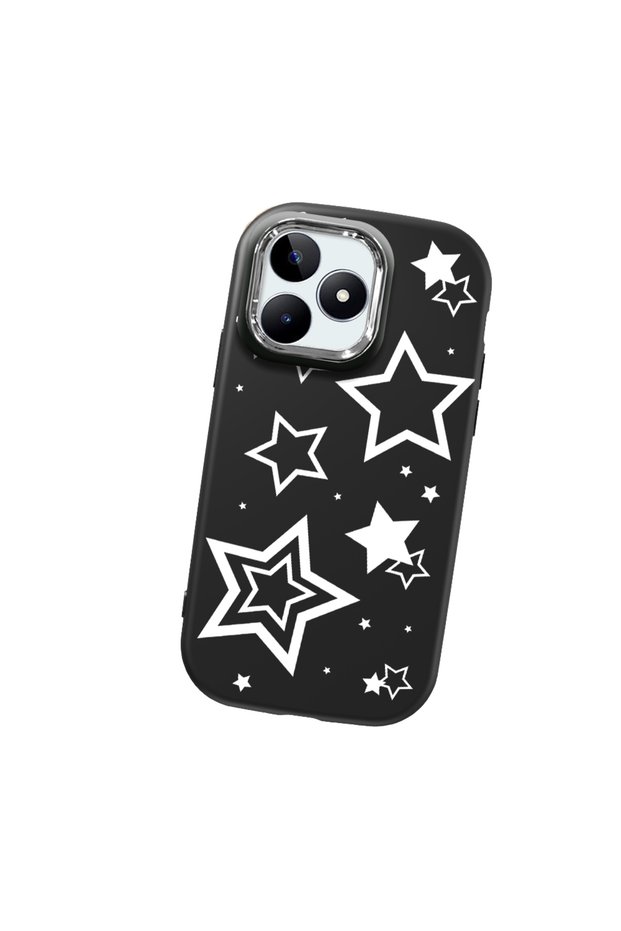 حافظة هاتف من السيليكون الناعم باللون الأسود متوافقة مع كاميرا Realme C53 Star منقوش
