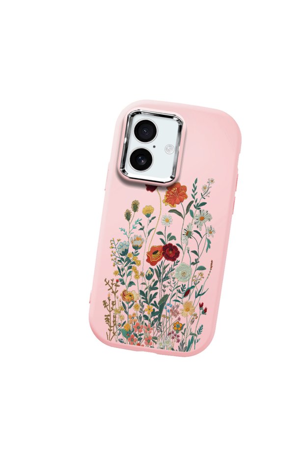 iPhone 16 Compatible Camera Protected Pink Soft Silicone Phone Case Floral Print