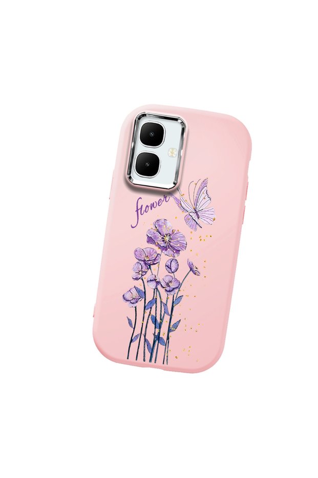 Pink Soft Silicone Phone Case for Tecno Spark Go 2 Compatible Camera Protected Shell Butterfly Flower