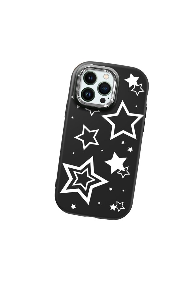 iPhone 12 Pro Compatible Camera Protected Black Soft Silicone Phone Case Star Patterned