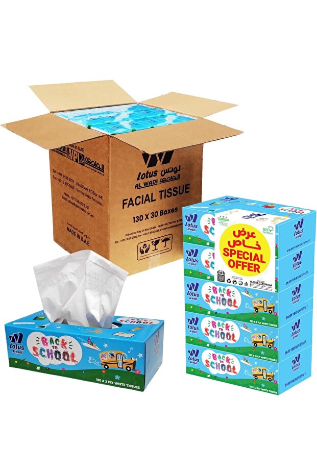Back to School Facial Tissue 130 Sheet, 2ply, 30 Boxes/Carton, 3900 Tissues Total - All