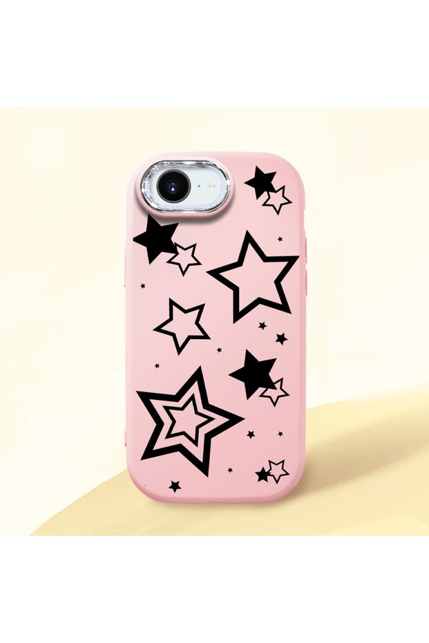 iPhone 17E Compatible Camera Protected Pink Soft Silicone Phone Case with Star Pattern