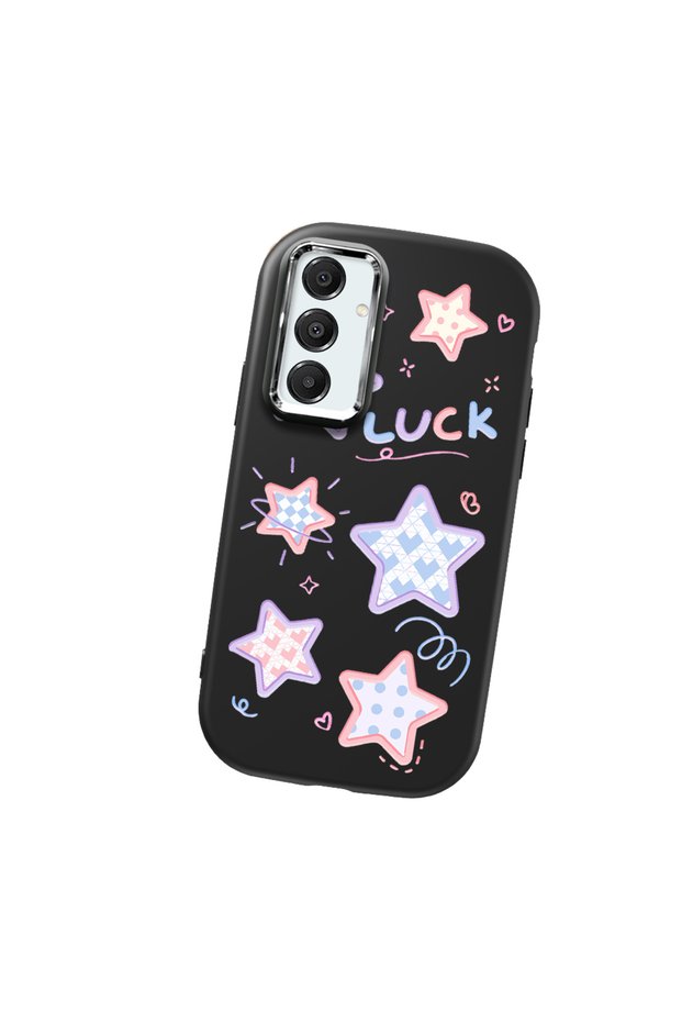 Samsung Galaxy A16 Compatible Camera Protected Black Soft Silicone Phone Case Colorful Star