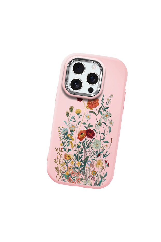 iPhone 16 Pro Compatible Camera Protected Pink Soft Silicone Phone Case Floral Print