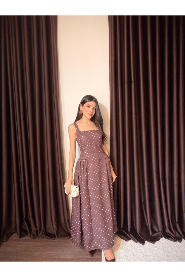 Women's Square Collar Polka Dot Piece Dress