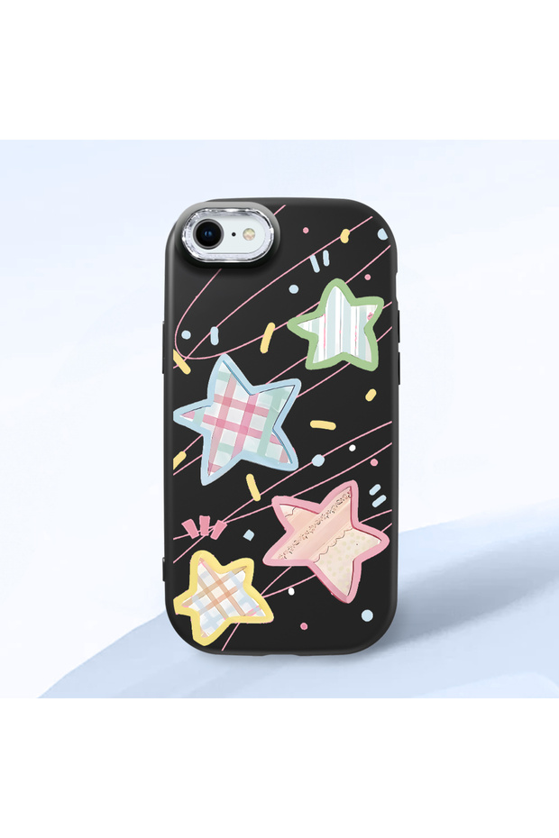 Black Soft Silicone Phone Colorful Stars with Camera Protection Compatible with iPhone 7