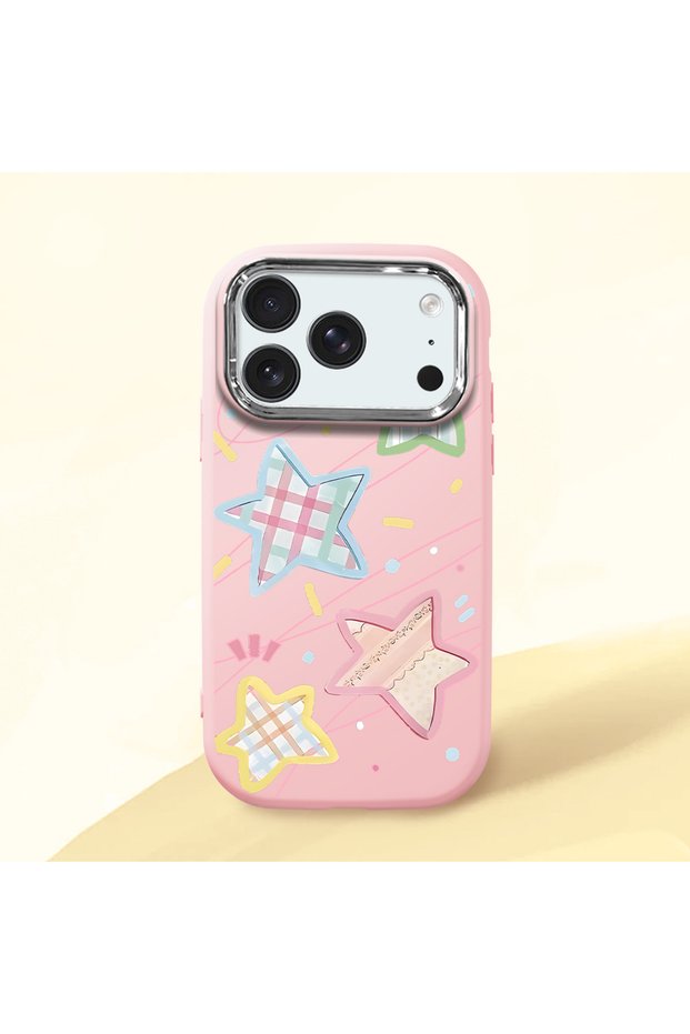 Pink Soft Silicone Phone Colorful Stars with Camera Protection Compatible with iPhone 17 Pro
