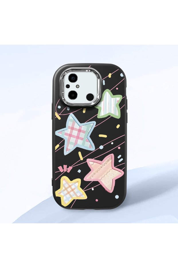 Black Soft Silicone Phone Colorful Stars with Camera Protection Compatible with Poco C55