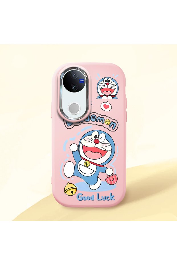 Camera Protected Pink Soft Silicone Phone Doraemon Patterned Compatible with Vivo V50
