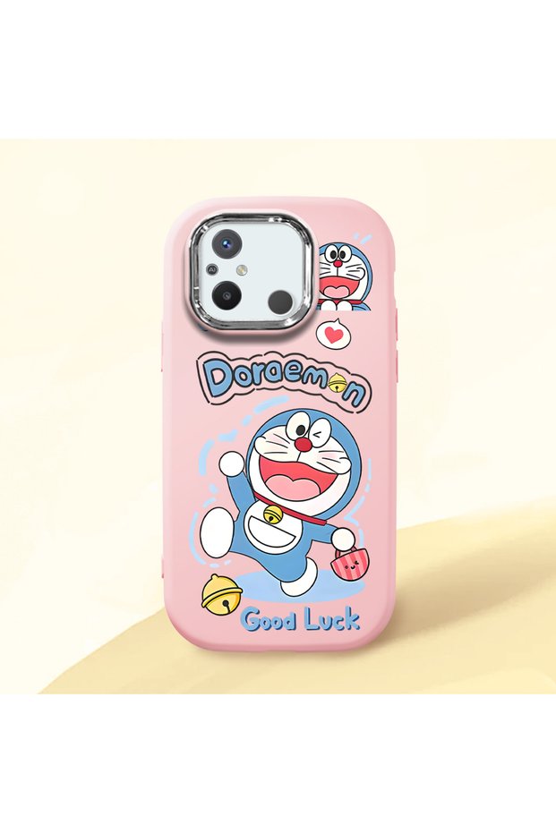 Pink Soft Silicone Phone Doraemon Patterned with Camera Protection Compatible with Redmi 12C