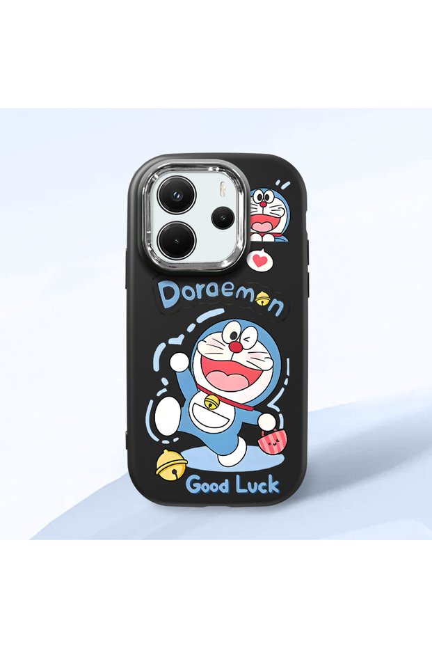 Black Soft Silicone Phone Doraemon with Camera Protection Compatible with Redmi Note 14 4g Patterned