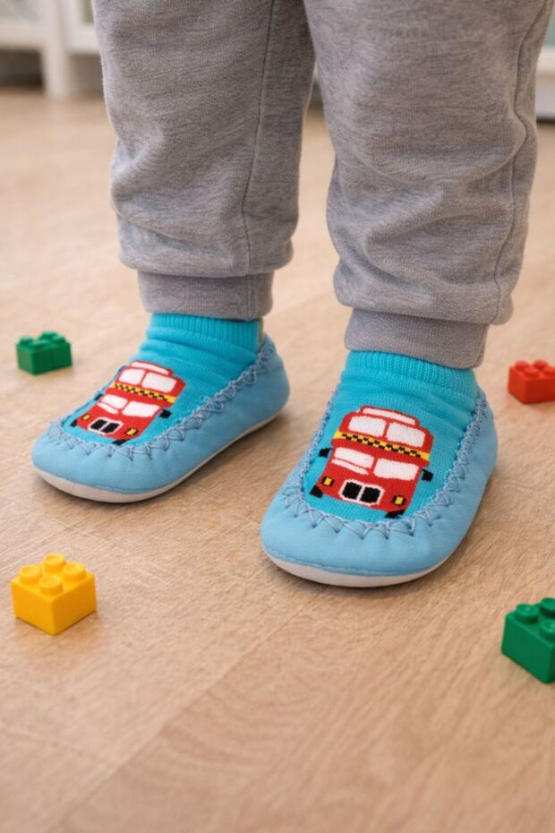 Çarık Socks Non-Slip Underlay Pack Genuine Leather Sole-Warm Baby-Child Booties