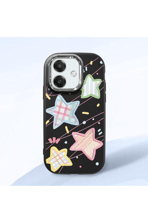 Black Soft Silicone Phone Colorful Stars with Camera Protection Compatible with Oppo A3