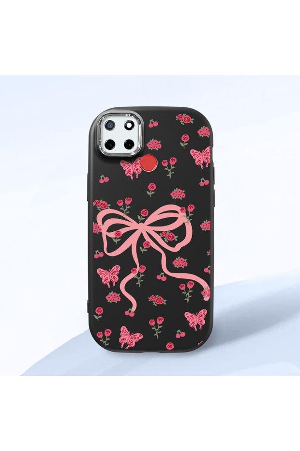 Black Soft Silicone Phone Bowknot Patterned with Camera Protection Compatible with Realme C25