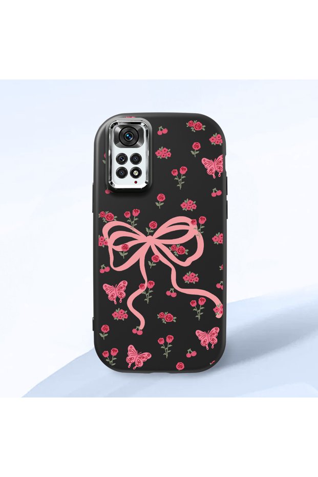 Black Soft Silicone Phone Bow with Camera Protection Compatible with Redmi Note 11S Patterned