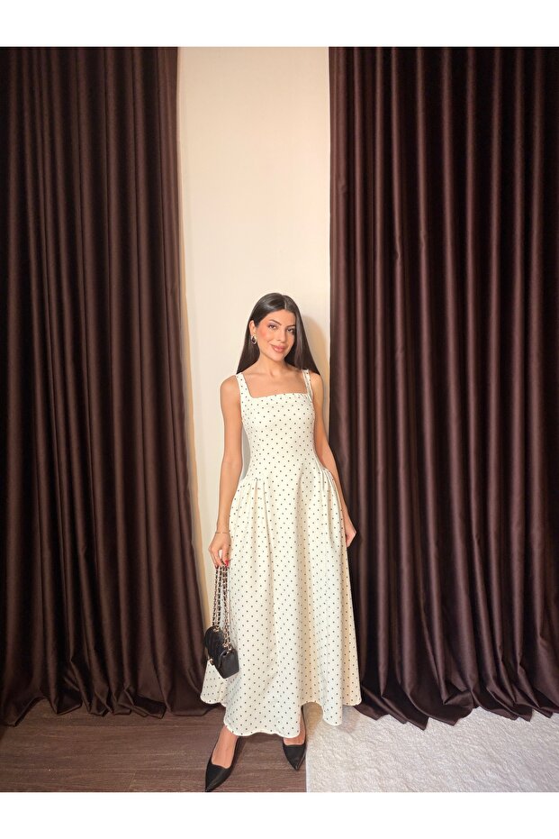 Women's Square Collar Polka Dot Piece Dress