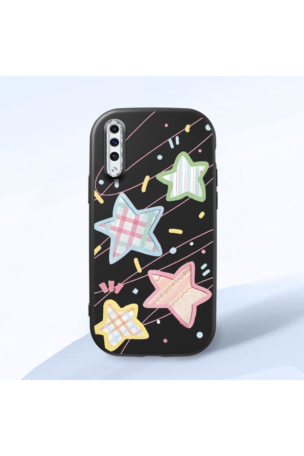 Black Soft Silicone Phone Colorful Stars with Camera Protection Compatible with Samsung Galaxy A50S
