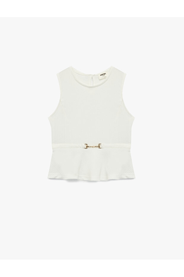 Crew Neck Blouse with Buckle Detail