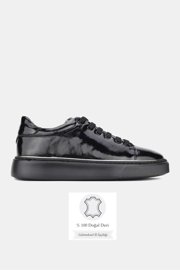 Men's Black Patent Leather Genuine Natural Leather Leather -45 Number Eva EVA Sole Cikli Snea Sneakers Kkabi