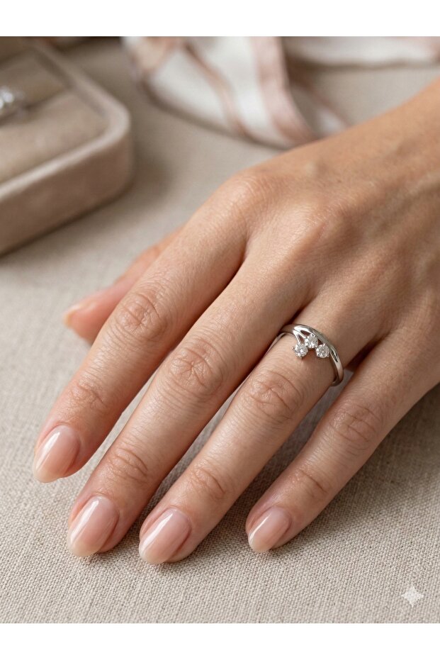 3S Three Stone (Trinity) Modern Wave Design Steel Ring